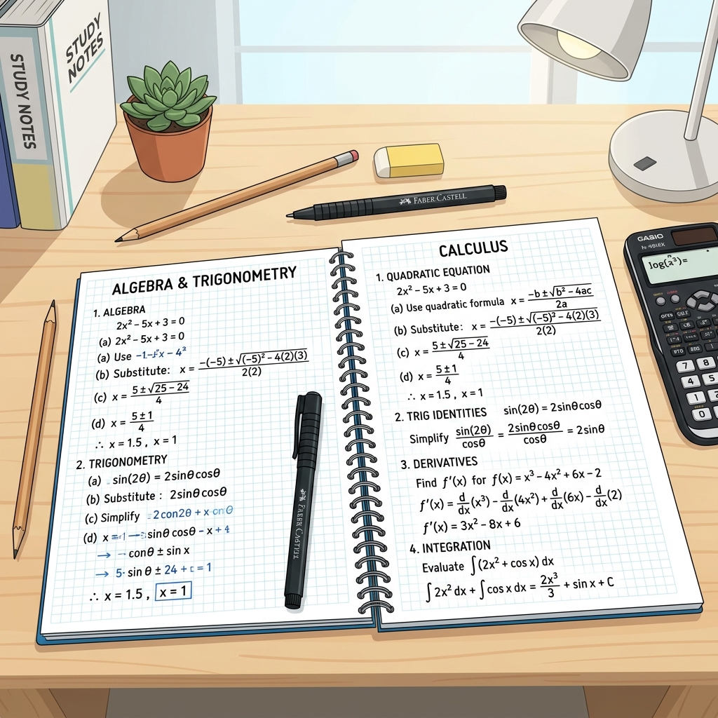 Kumon Math Level M Trigonometry and Calculus Step-by-Step Solutions